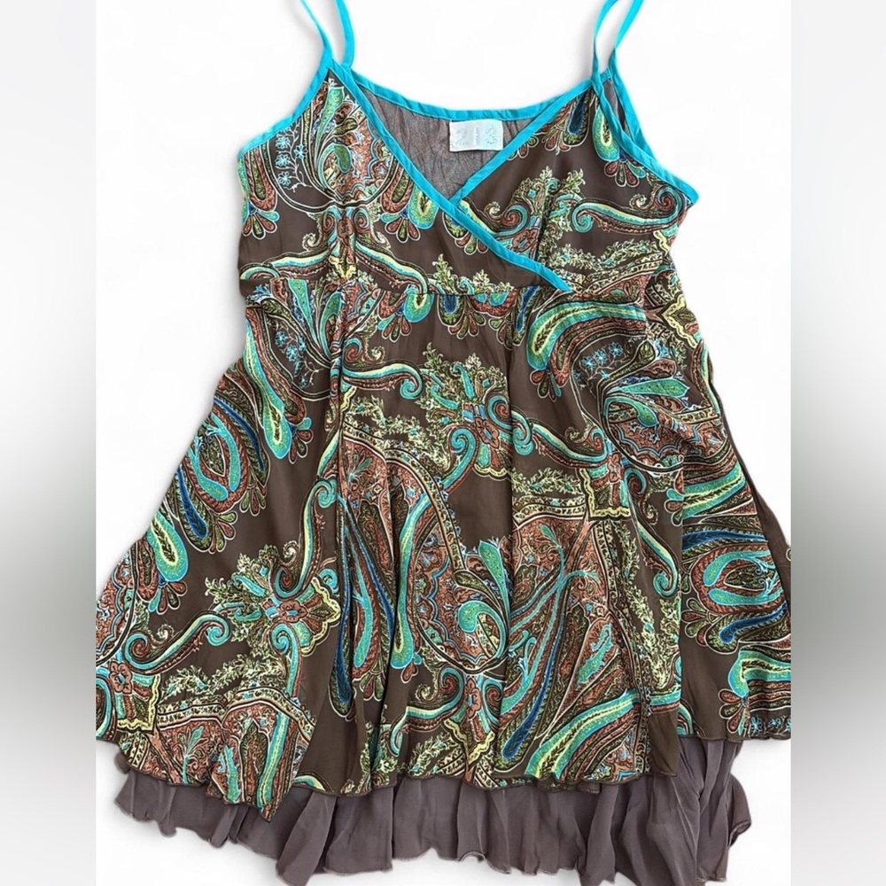 Vintage Paisley Print Dress with Blue Accents